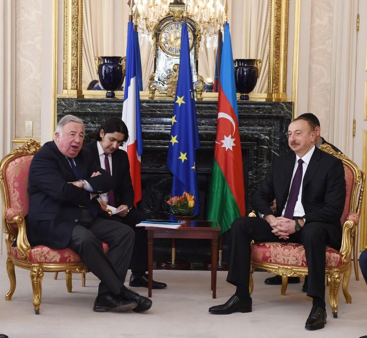Ilham Aliyev meets French Senate’s president in Paris (PHOTO)