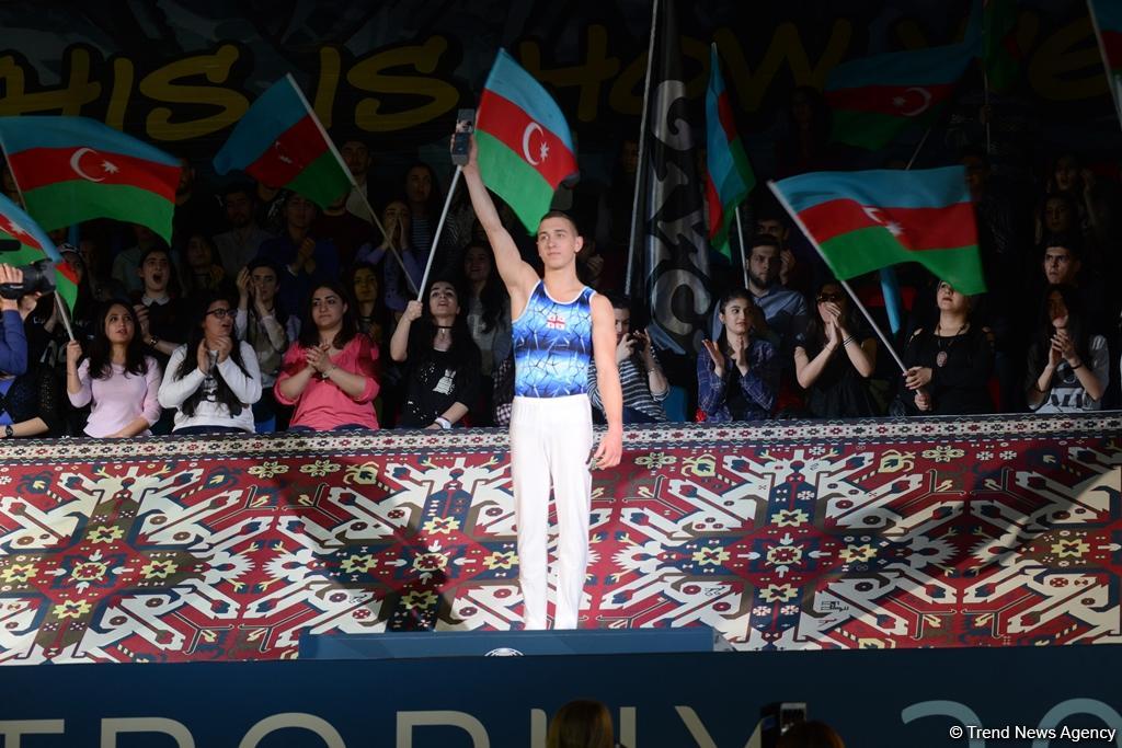 В Баку прошла церемония награждения победителей и призеров первого дня финалов Кубка мира по спортивной гимнастике (ФОТО)