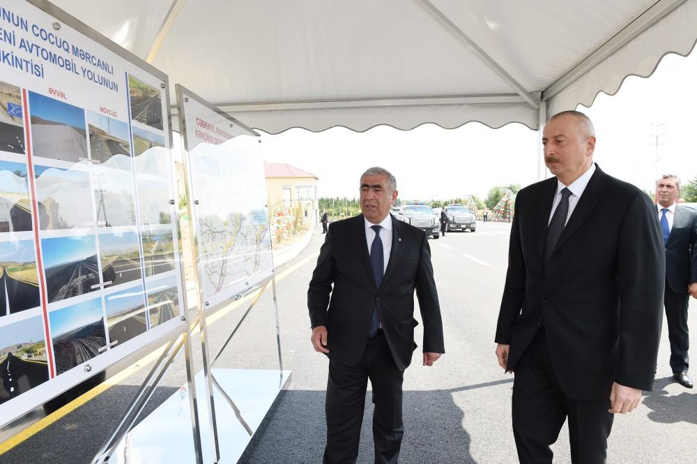 Президент Ильхам Алиев принял участие в открытии сельской дороги в Джоджуг Мерджанлы (ФОТО)