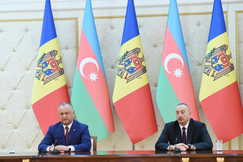 Presidents of Azerbaijan, Moldova make press statements (PHOTO)