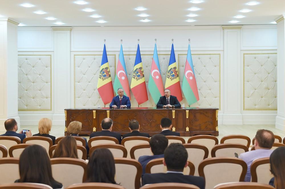 Presidents of Azerbaijan, Moldova make press statements (PHOTO)