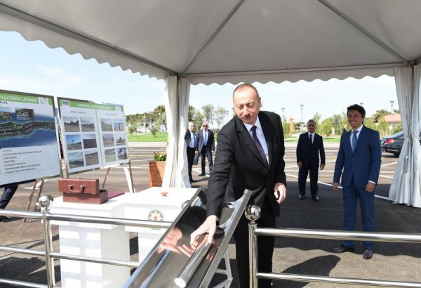 Ilham Aliyev lays foundation of fish hatcheries in Pirallahi district (PHOTO)