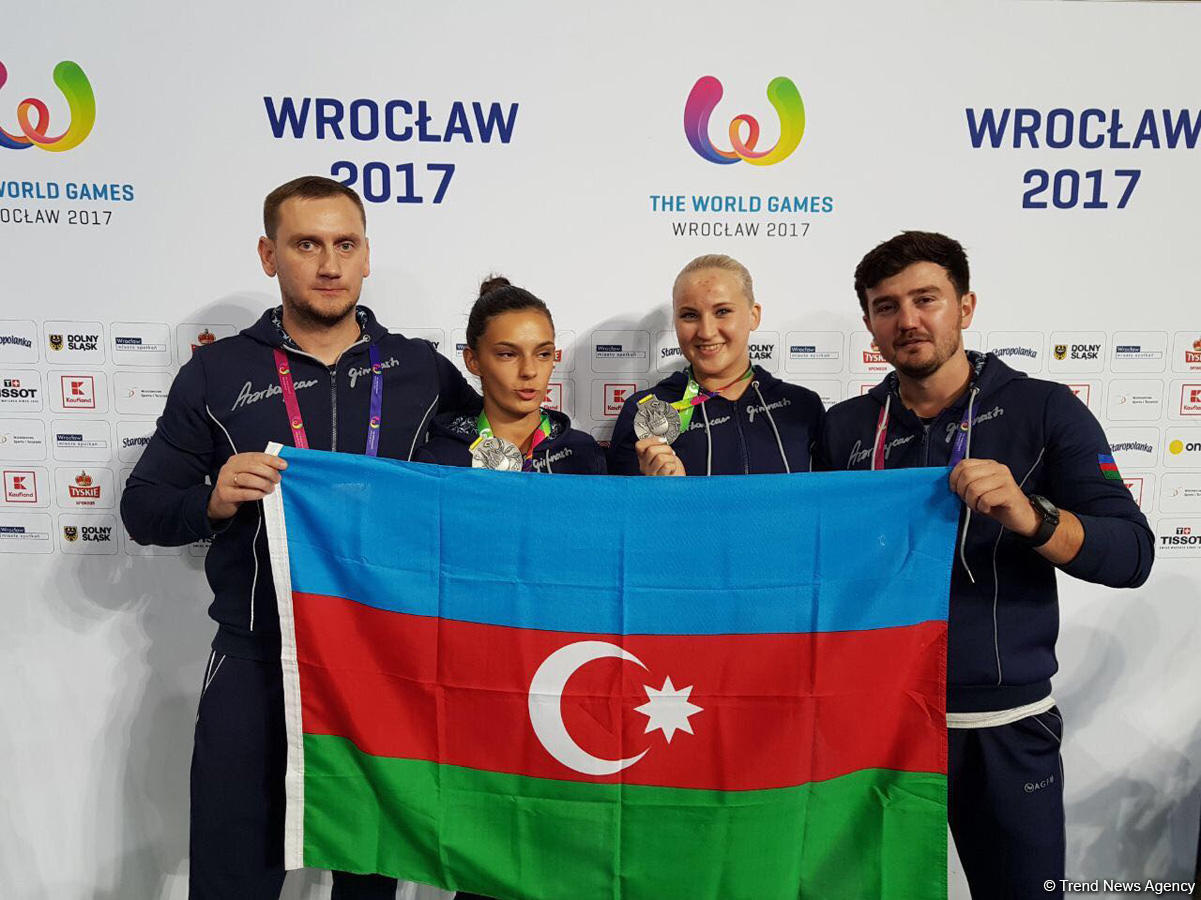 Азербайджанские гимнастки завоевали "серебро" на Всемирных играх в Польше (ФОТО)