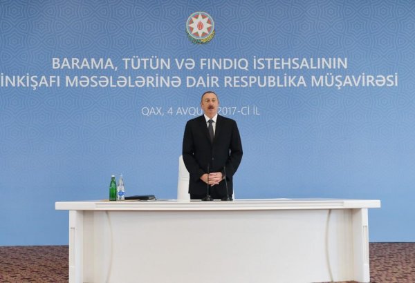 Ilham Aliyev chairs conference on development of sericulture, tobacco, hazelnut production in Gakh (PHOTO)