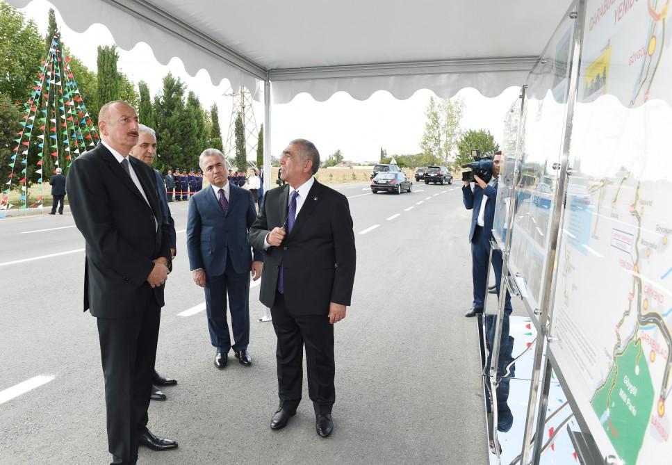 Президент Ильхам Алиев принял участие в открытии автодороги Залзалы - комплекс "Имамзаде" - Гянджа (ФОТО)