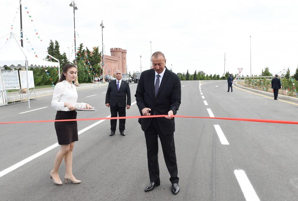 Президент Ильхам Алиев принял участие в открытии автодороги Залзалы - комплекс "Имамзаде" - Гянджа (ФОТО)