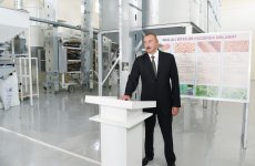 Президент Ильхам Алиев принял участие в открытии предприятия ООО "Avanqard" по очистке и фасовке зерновых и бобовых растений (ФОТО)