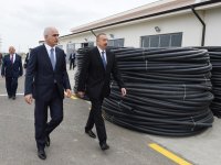 Azerbaijani president attends opening of Neftchala Industrial District (PHOTO)