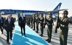Президент Ильхам Алиев прибыл в Стамбул (ФОТО)