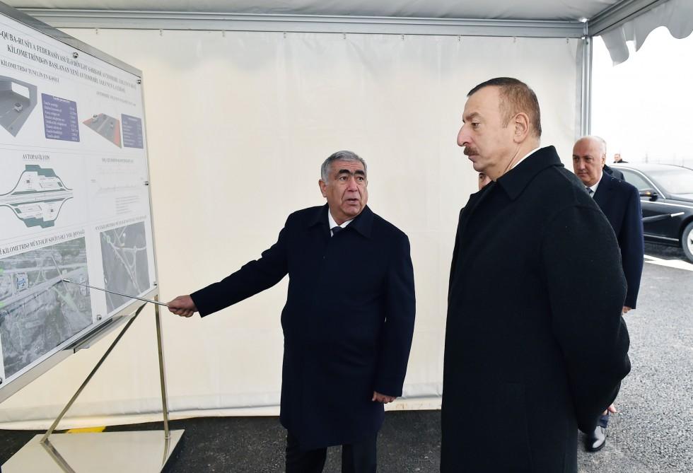 Президент Ильхам Алиев принял участие в закладке участка автодороги Баку - граница с Россией (ФОТО)