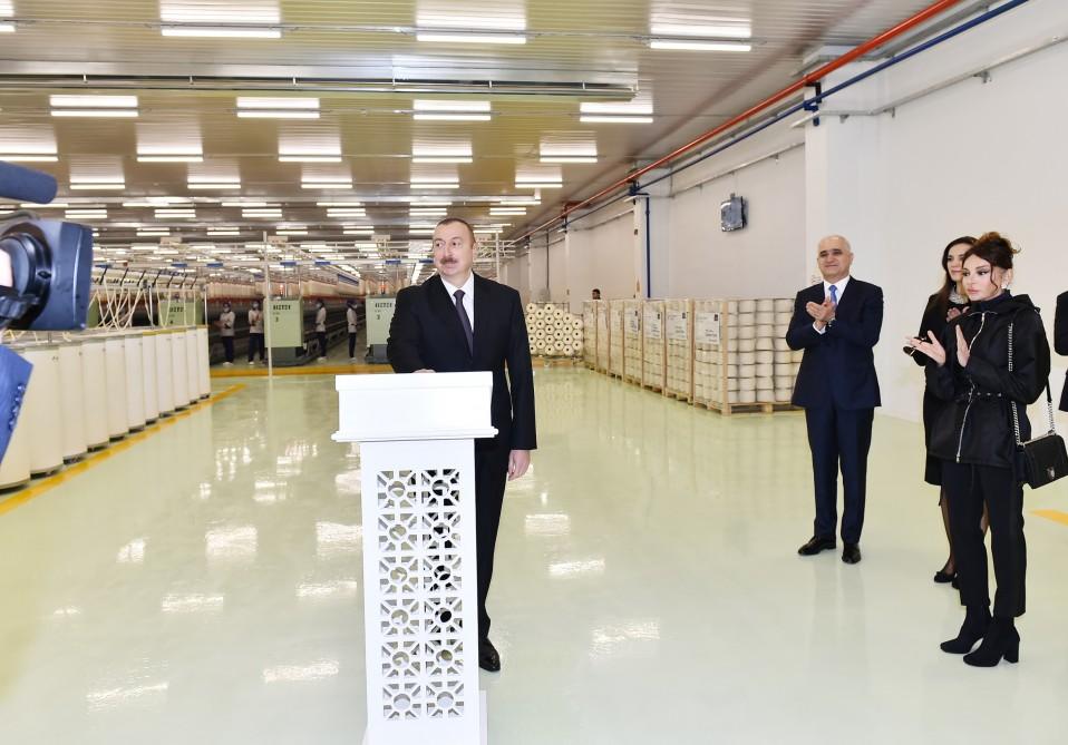 President Aliyev and his spouse attend opening of yarn plants in Mingachevir (PHOTO)