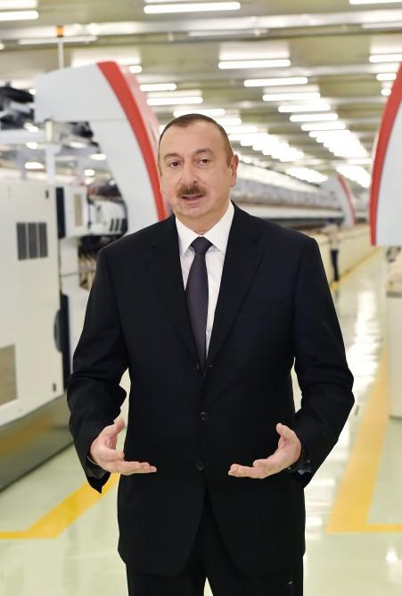 President Aliyev and his spouse attend opening of yarn plants in Mingachevir (PHOTO)