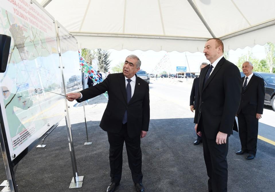 Azerbaijani president inaugurates newly-reconstructed highway in Khachmaz (PHOTO)