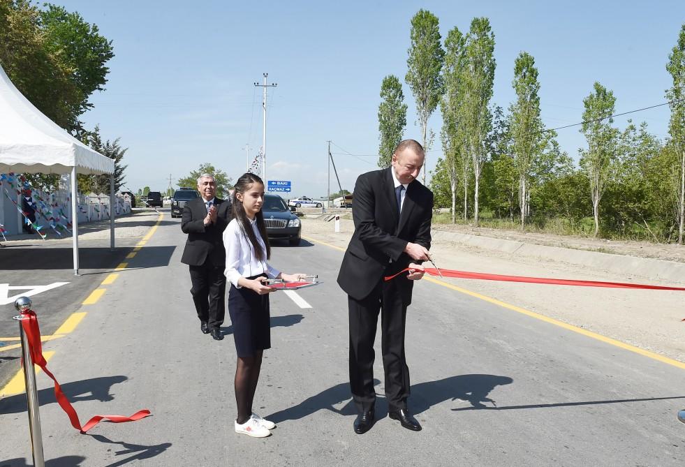 Azerbaijani president inaugurates newly-reconstructed highway in Khachmaz (PHOTO)
