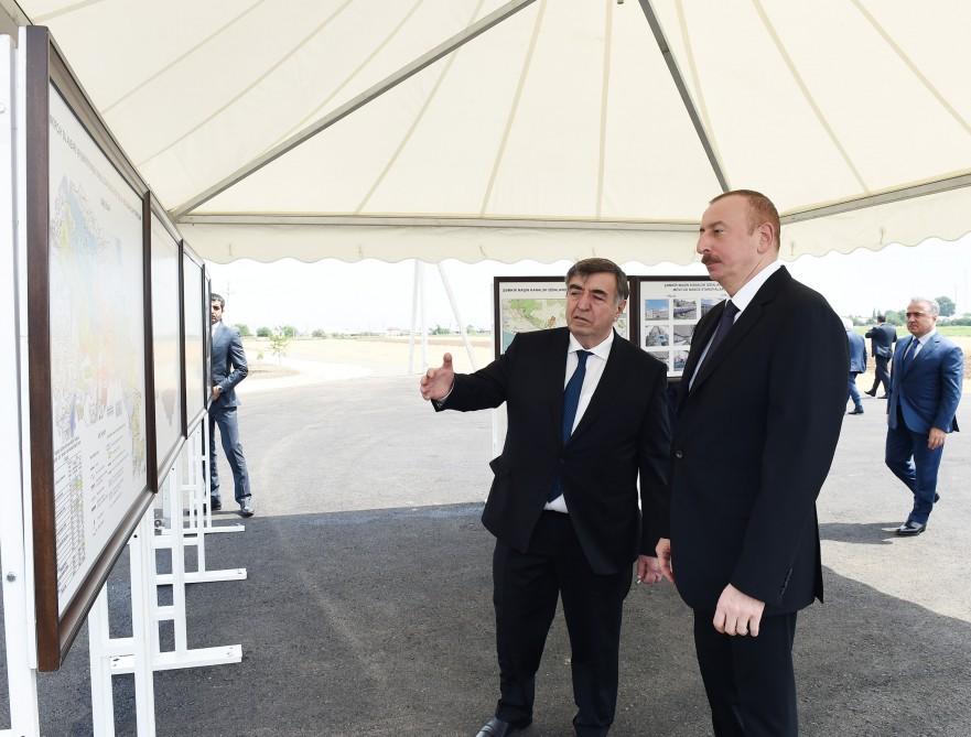 Президент Ильхам Алиев принял участие в открытии установки магистрального канала Шамкир-Самух-Геранбой на пересечении с Шелковым путем  (ФОТО)