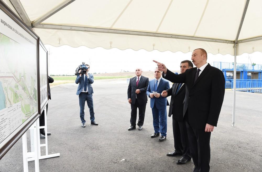 Президент Ильхам Алиев принял участие в открытии установки магистрального канала Шамкир-Самух-Геранбой на пересечении с Шелковым путем  (ФОТО)