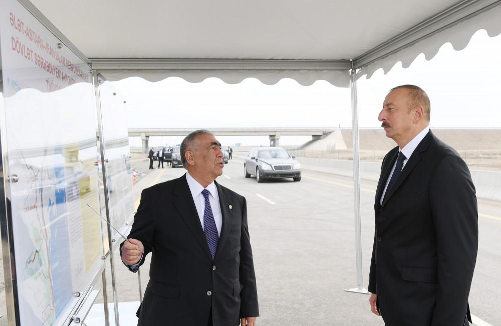 Президент Ильхам Алиев принял участие в открытии автодороги Алят-Астара-госграница Ирана (ФОТО)