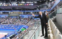 President Ilham Aliyev watched bronze medal bout of World Judo Championships (PHOTO)