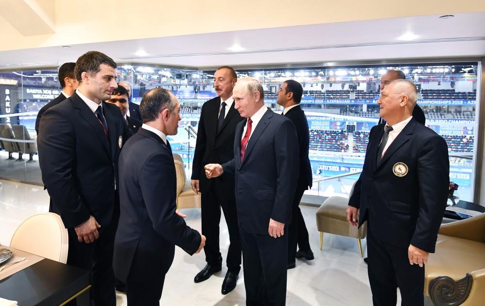 Azerbaijan's president, first VP, Russian, Mongolian presidents watch competitions at World Judo Championships (PHOTO)