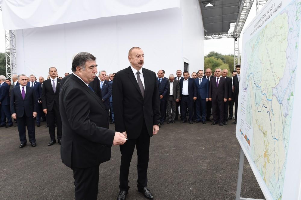 Президент Ильхам Алиев принял участие в церемонии открытия нового канала-притока реки Араз (ФОТО)