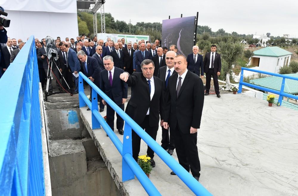 Президент Ильхам Алиев принял участие в церемонии открытия нового канала-притока реки Араз (ФОТО)