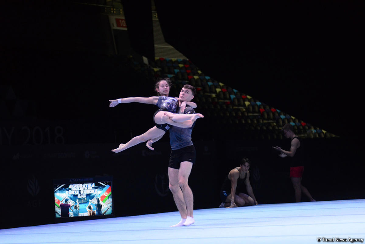 Podium training for FIG Acrobatic Gymnastics World Cup in photos