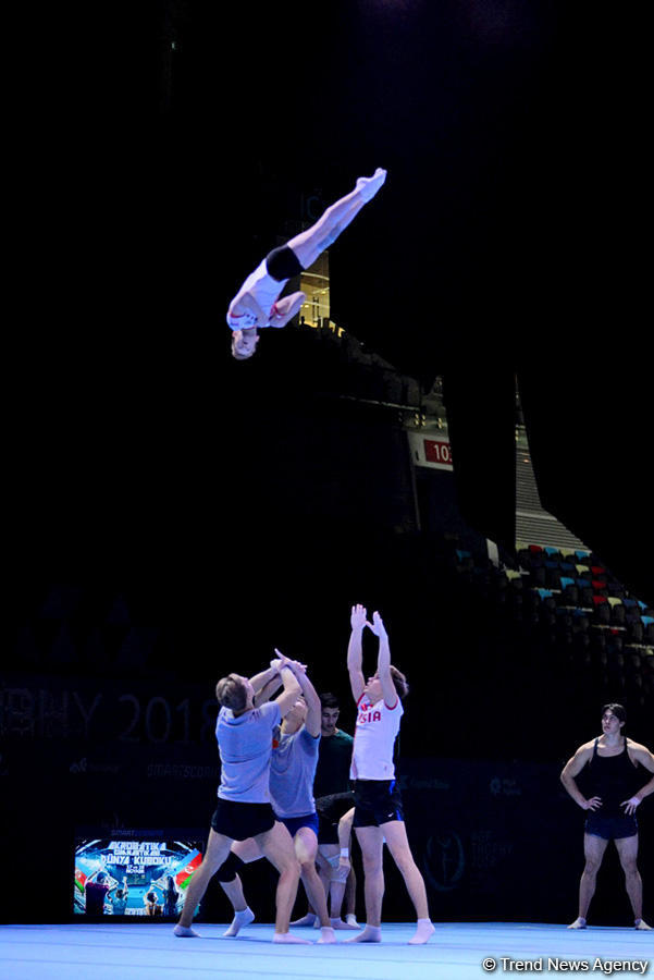 Podium training for FIG Acrobatic Gymnastics World Cup in photos