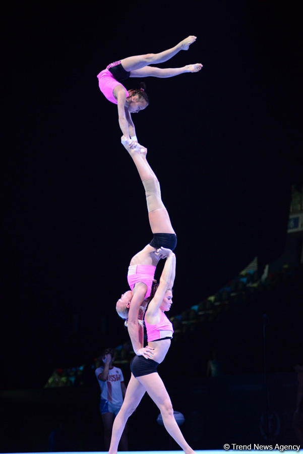 Podium training for FIG Acrobatic Gymnastics World Cup in photos