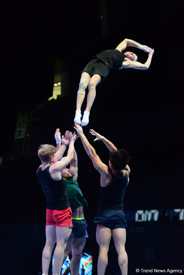 Podium training for FIG Acrobatic Gymnastics World Cup in photos