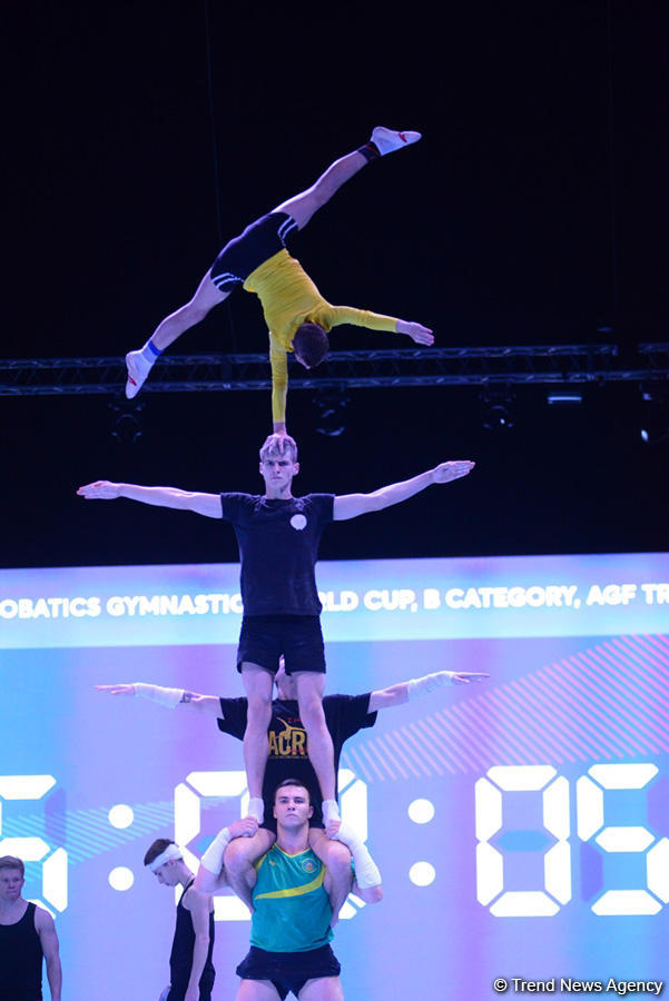 Podium training for FIG Acrobatic Gymnastics World Cup in photos