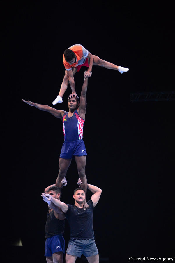 Podium training for FIG Acrobatic Gymnastics World Cup in photos