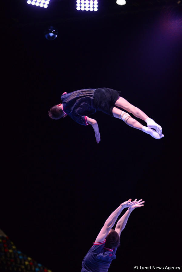 Podium training for FIG Acrobatic Gymnastics World Cup in photos