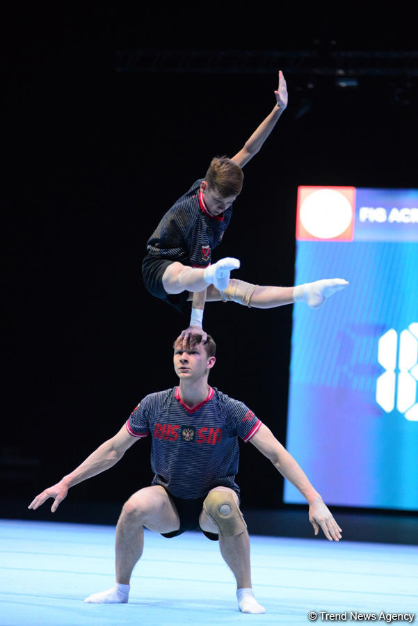Podium training for FIG Acrobatic Gymnastics World Cup in photos