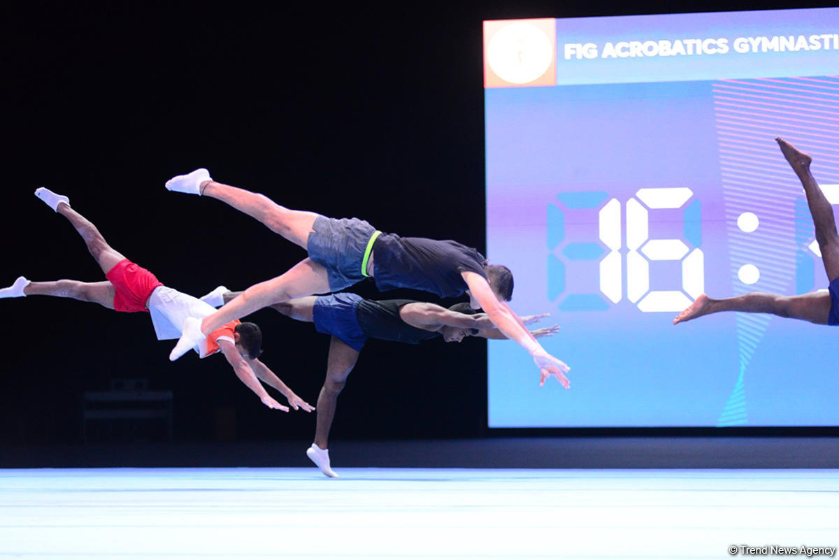 Podium training for FIG Acrobatic Gymnastics World Cup in photos