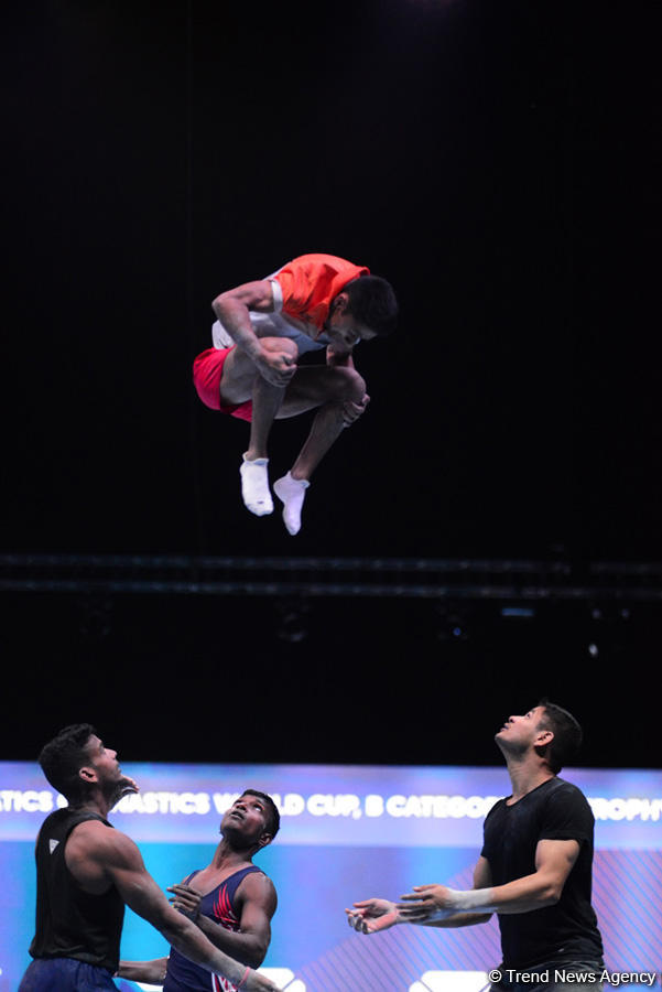 Podium training for FIG Acrobatic Gymnastics World Cup in photos
