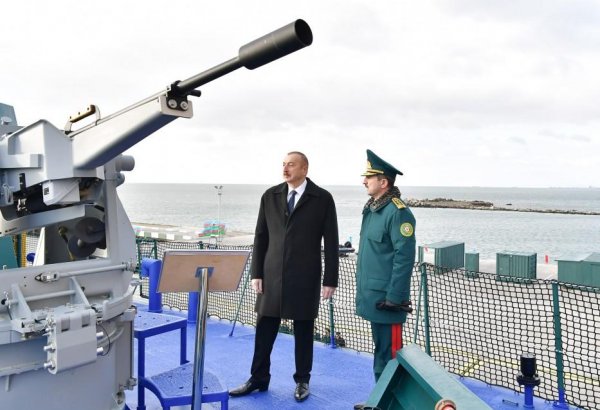 President Ilham Aliyev viewed newly built Tufan type border guard ship