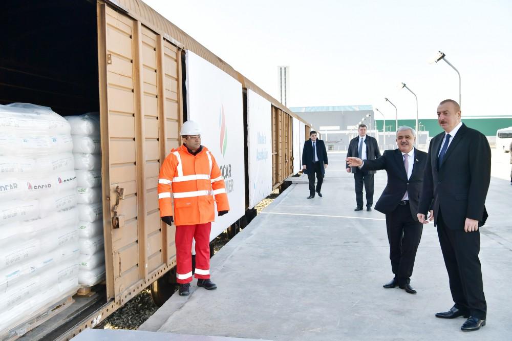 Президент Ильхам Алиев принял участие в открытии завода “SOCAR Polymer” по производству полиэтилена высокой плотности в Сумгайыте (ФОТО)