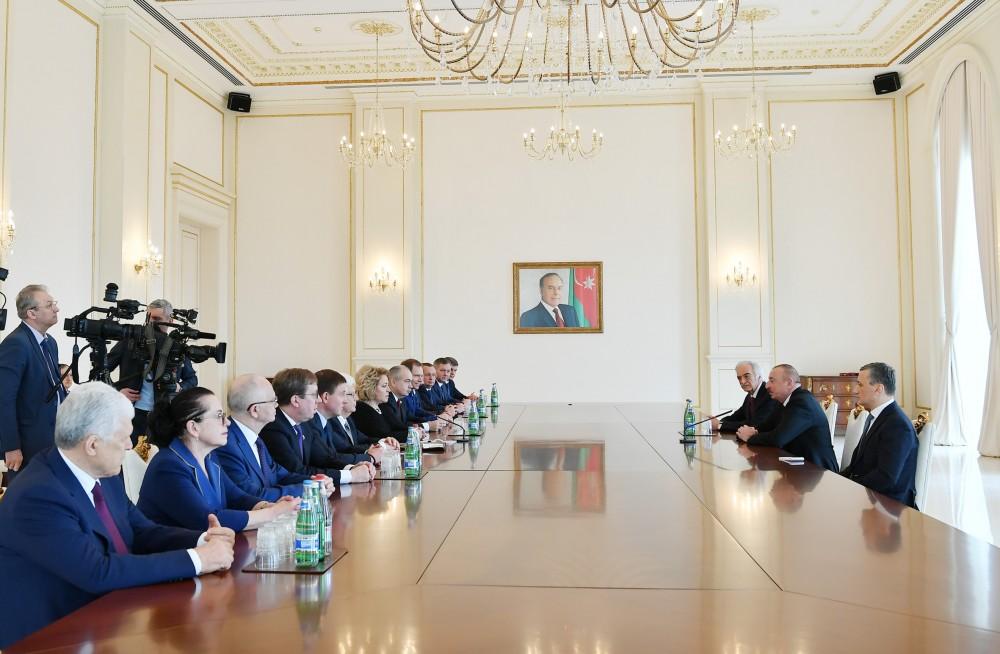Президент Ильхам Алиев принял делегацию во главе с председателем Совфеда Федерального собрания РФ (ФОТО)