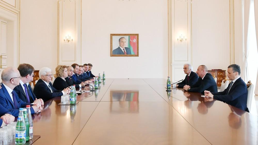Президент Ильхам Алиев принял делегацию во главе с председателем Совфеда Федерального собрания РФ (ФОТО)