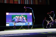 В рамках третьего дня Чемпионата Европы в Баку проходят выступление групповых команд в упражнениях с пятью лентами (ФОТО)