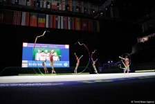 В рамках третьего дня Чемпионата Европы в Баку проходят выступление групповых команд в упражнениях с пятью лентами (ФОТО)