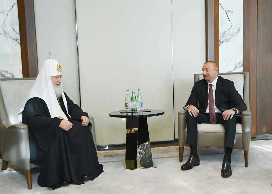 Президент Ильхам Алиев и Первая леди Мехрибан Алиева встретились с Патриархом Московским и всея Руси Кириллом (ФОТО) (версия 2)
