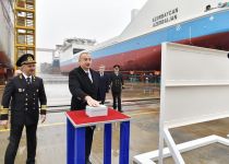 Президент Ильхам Алиев принял участие в сдаче в эксплуатацию первого танкера, построенного на Бакинском судостроительном заводе (ФОТО)