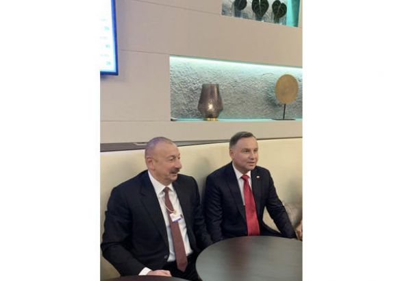 Azerbaijani president meets with Polish president in Davos (PHOTO)