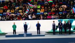 В Баку прошла церемония награждения победителей по прыжкам на акробатической дорожке в рамках Кубка мира (ФОТО)
