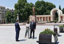 Azerbaijani president, first lady arrive in Ganja city for visit (PHOTO)