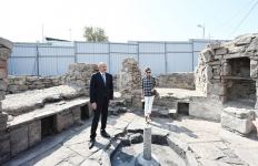 Azerbaijani president, first lady view landscaping work carried out in Balakhani settlement (PHOTO)