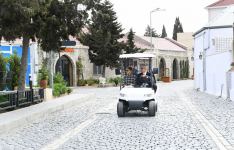 Azerbaijani president, first lady view landscaping work carried out in Balakhani settlement (PHOTO)