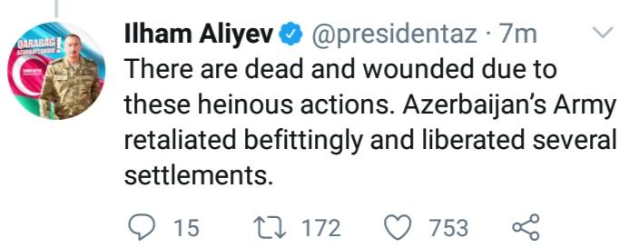 President Ilham Aliyev: Armenian armed forces grossly violated agreed temporary humanitarian ceasefire