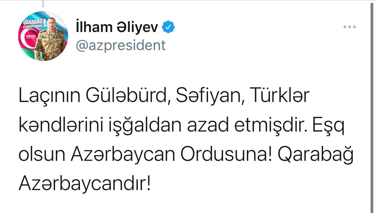 President Ilham Aliyev: Victorious Azerbaijani Army liberated 48 more villages, 1 settlement and 8 strategic hills from occupation